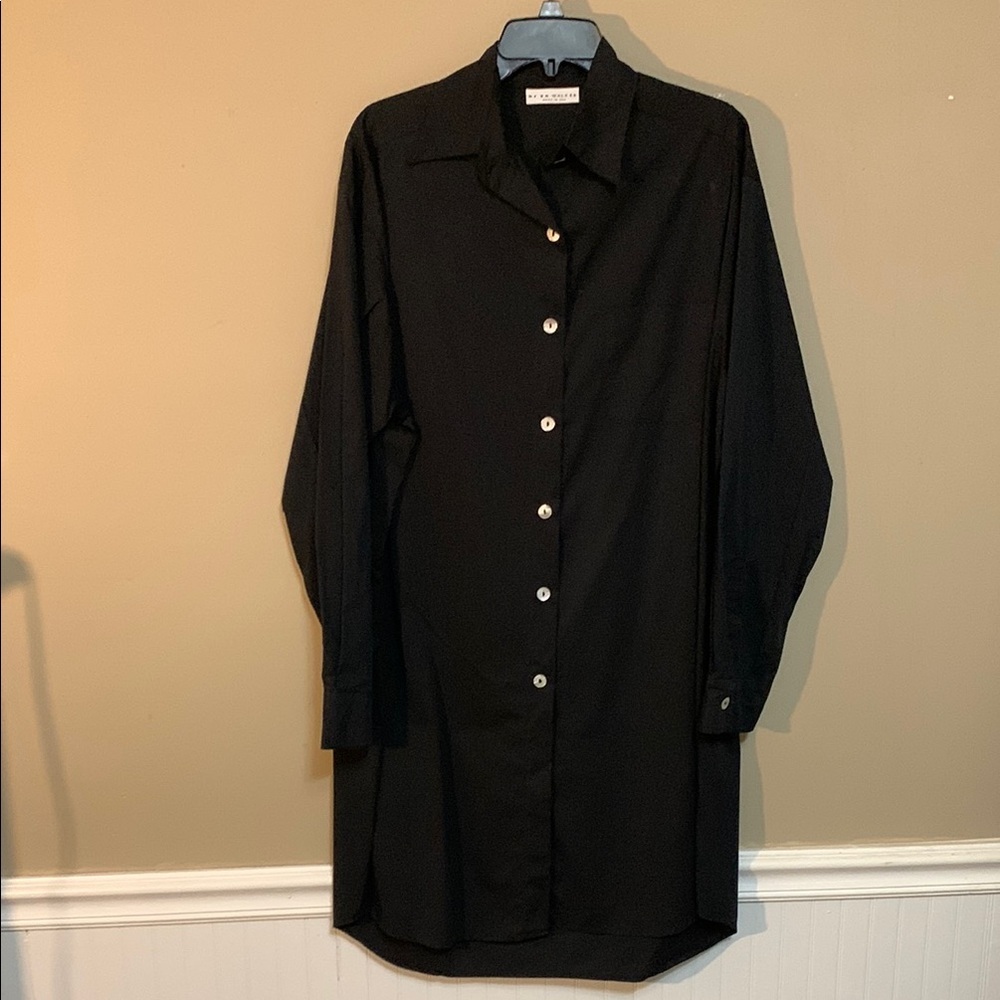 Bryn Walker Women’s Cotton Button-Up Black Shirt Dress Mature Lagenlook XL